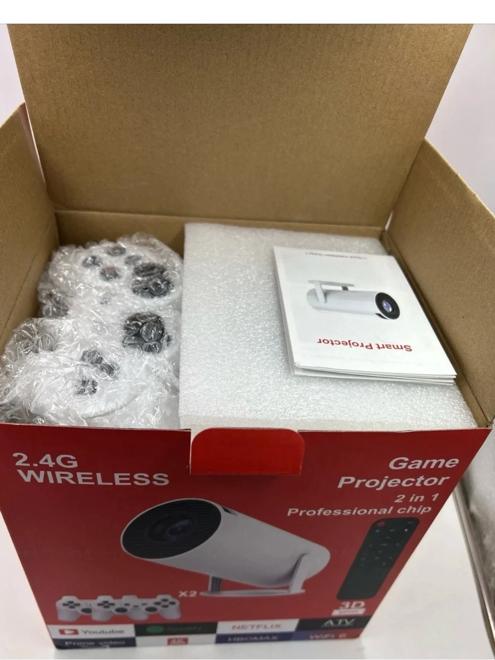 White Wireless Gaming Projector with Dual Controllers. C